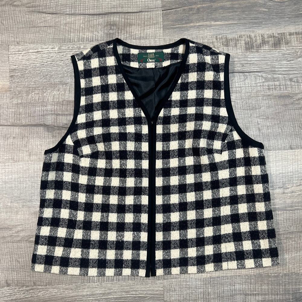 Orvis Wool Vest Plaid Herringbone Full Zip VTG Preppy Cottage Made in USA